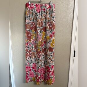 Umgee Floral Pants with Pink and Yellow Accents